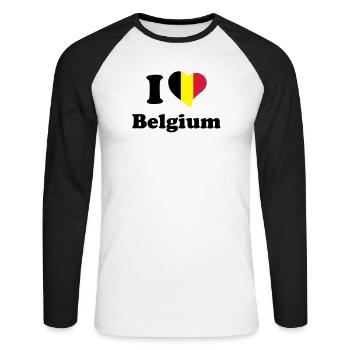 I love Belgium - J'aime la Belgique - T-shirt baseball manches longues Homme - blanc/noir - Devant - Nik (191cm)