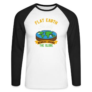 Flat Earth Society - Mitglieder auf der ganzen Welt - Unisex Baseballshirt langarm - Weiß/Schwarz - Vorne - Nik (191cm)