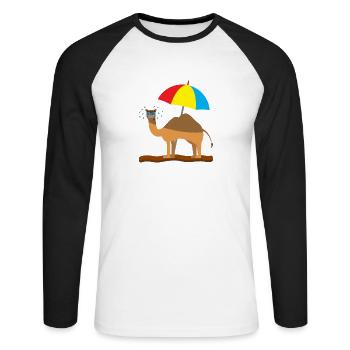 Kindershirt Kamel Kindermotiv schwitzendes Kamel - Unisex Baseballshirt langarm - Weiß/Schwarz - Vorne - Nik (191cm)