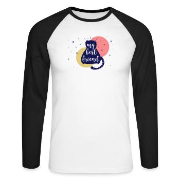 Mein Bester Freund die Katze - Unisex Baseballshirt langarm - Weiß/Schwarz - Vorne - Nik (191cm)