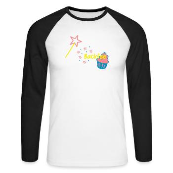 Backfee Schürze Cupcaki - Unisex Baseballshirt langarm - Weiß/Schwarz - Vorne - Nik (191cm)