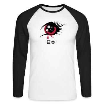 Un oeil anime japonais - T-shirt baseball manches longues Homme - blanc/noir - Devant - Nik (191cm)