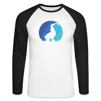 Steinbock - Unisex Baseballshirt langarm - Weiß/Schwarz - Vorne - Nik (191cm)