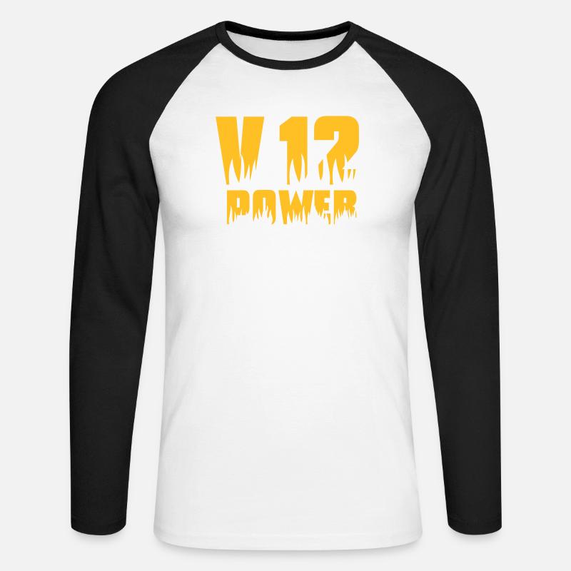 V12 POWER - Unisex Baseballshirt langarm - Weiß/Schwarz