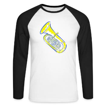 Tuba Musik in Neonfarben - Unisex Baseballshirt langarm - Weiß/Schwarz - Vorne - Nik (191cm)