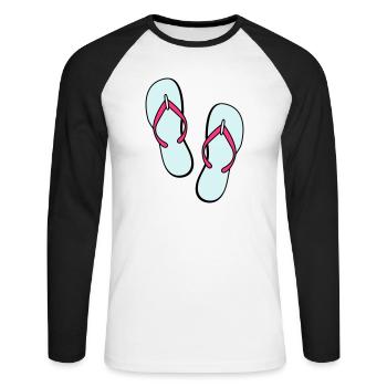 flip flops sommer beach strand party - Unisex Baseballshirt langarm - Weiß/Schwarz - Vorne - Nik (191cm)