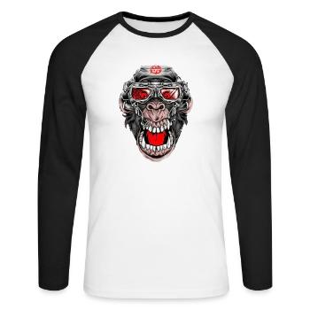 Crazy Monkey - Unisex Baseballshirt langarm - Weiß/Schwarz - Vorne - Nik (191cm)