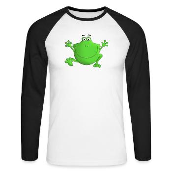 Frosch - Lach doch mal - Unisex Baseballshirt langarm - Weiß/Schwarz - Vorne - Nik (191cm)