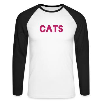 Idée cadeau pour l’amoureux des chats - T-shirt baseball manches longues Homme - blanc/noir - Devant - Nik (191cm)