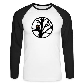 Eine Eule sitzt auf einem Baum - Unisex Baseballshirt langarm - Weiß/Schwarz - Vorne - Nik (191cm)