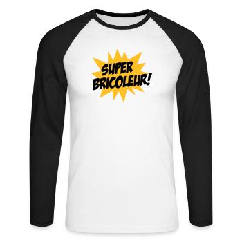 Super Bricoleur ! - T-shirt baseball manches longues Homme - blanc/noir - Devant - Nik (191cm)
