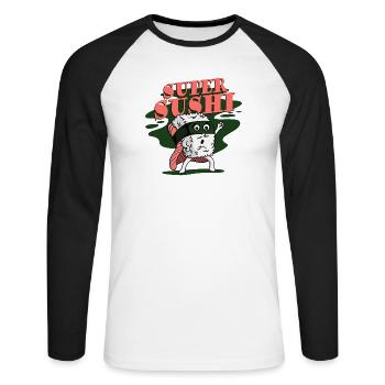 Sushi Japan Japanisches Essen Lieblingsessen - Unisex Baseballshirt langarm - Weiß/Schwarz - Vorne - Nik (191cm)