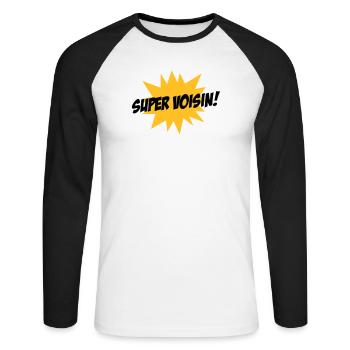 Super Voisin ! - T-shirt baseball manches longues Homme - blanc/noir - Devant - Nik (191cm)
