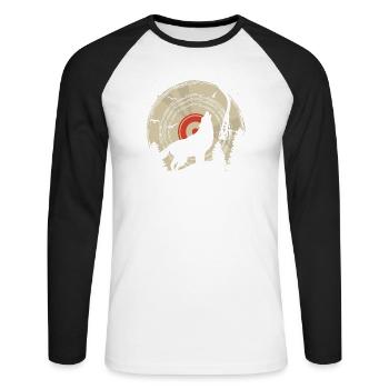 Howling Wolf Vinyl Moon DJ T-Shirt-Design - Unisex Baseballshirt langarm - Weiß/Schwarz - Vorne - Nik (191cm)