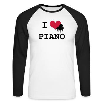 I Love Piano - T-shirt baseball manches longues Homme - blanc/noir - Devant - Nik (191cm)