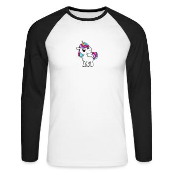 Dessin animé coloré de licorne avec crinière pastel - T-shirt baseball manches longues Homme - blanc/noir - Devant - Nik (191cm)