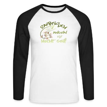 Hecht angeln Raubfisch Fischer Angler - Unisex Baseballshirt langarm - Weiß/Schwarz - Vorne - Nik (191cm)