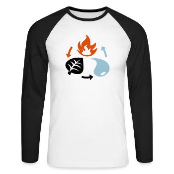 Feu, eau, éléments végétaux - T-shirt baseball manches longues Homme - blanc/noir - Devant - Nik (191cm)