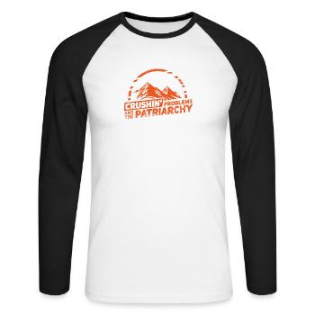 Cadeau grimpeur rocher escalade - T-shirt baseball manches longues Homme - blanc/noir - Devant - Nik (191cm)