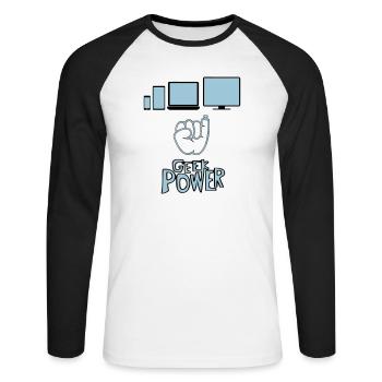 Geek - T-shirt baseball manches longues Homme - blanc/noir - Devant - Nik (191cm)