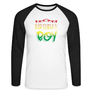 Joyeux anniversaire - T-shirt baseball manches longues Homme - blanc/noir - Devant - Nik (191cm)