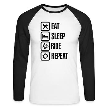 Eat sleep ride repeat - Unisex Long Sleeve Baseball T-Shirt - white/black - Front - Nik (191cm)