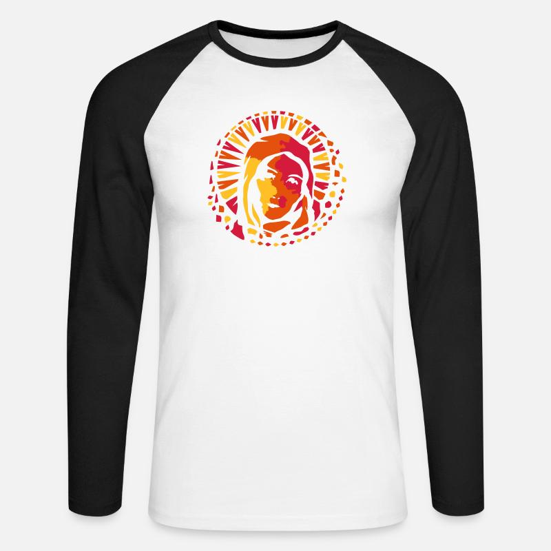 Kirchenfenster Stil Maria Mutter Gottes - Unisex Baseballshirt langarm - Weiß/Schwarz