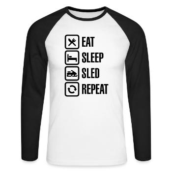 Eat sleep motor sled / snowmobile repeat - T-shirt baseball manches longues Homme - blanc/noir - Devant - Nik (191cm)