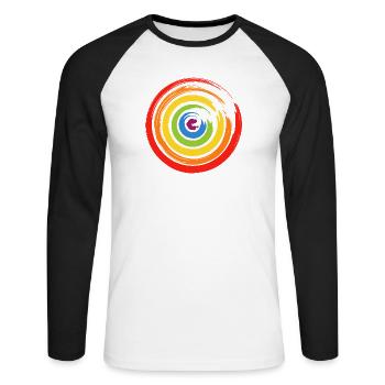 Locker gemalte Kreise aus farbigen Pinselstrichen - Unisex Baseballshirt langarm - Weiß/Schwarz - Vorne - Nik (191cm)