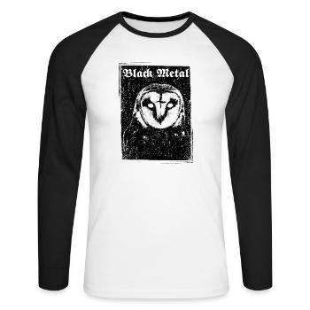 Black Metal Owl - Unisex Long Sleeve Baseball T-Shirt - white/black - Front - Nik (191cm)