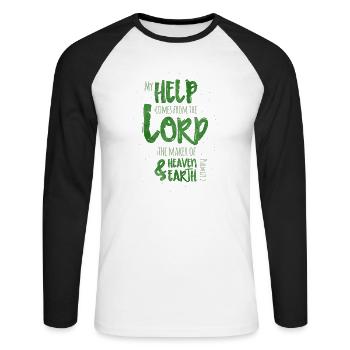 My Help Comes From The Lord - Unisex Baseballshirt langarm - Weiß/Schwarz - Vorne - Nik (191cm)
