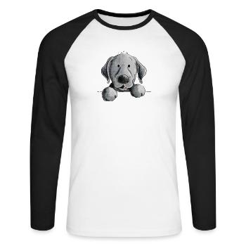 Happy Black Labrador Retriever dog - Unisex Long Sleeve Baseball T-Shirt - white/black - Front - Nik (191cm)