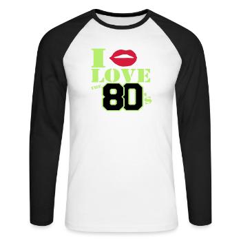 J’adore les années 80 - T-shirt baseball manches longues Homme - blanc/noir - Devant - Nik (191cm)