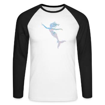 playful mermaid in cool pastel colors - Unisex Long Sleeve Baseball T-Shirt - white/black - Front - Nik (191cm)