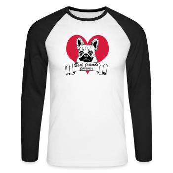 Bouledogue français, bouledogue français ... / + - T-shirt baseball manches longues Homme - blanc/noir - Devant - Nik (191cm)