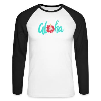 Aloha - Unisex Baseballshirt langarm - Weiß/Schwarz - Vorne - Nik (191cm)