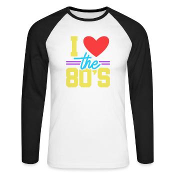 80er Achtziger - Unisex Baseballshirt langarm - Weiß/Schwarz - Vorne - Nik (191cm)