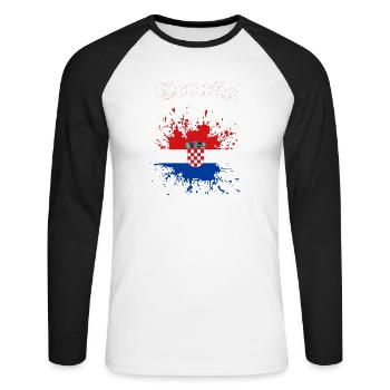 Kroatien Splatter Croatia - Unisex Baseballshirt langarm - Weiß/Schwarz - Vorne - Nik (191cm)
