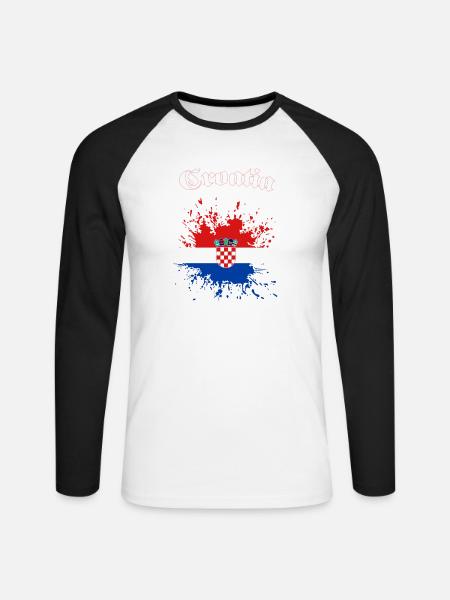 Kroatien Splatter Croatia - Unisex Baseballshirt langarm - Weiß/Schwarz