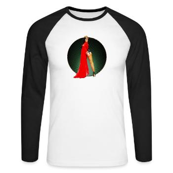 Pinup - Vintage Retro Burlesque Queen 50s Art - Unisex Long Sleeve Baseball T-Shirt - white/black - Front - Nik (191cm)