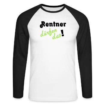 Rentner Spruch Neon Grün - Unisex Baseballshirt langarm - Weiß/Schwarz - Vorne - Nik (191cm)