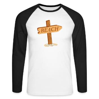 panneau en bois simple - Panneau de signalisation vers la plage - T-shirt baseball manches longues Homme - blanc/noir - Devant - Nik (191cm)