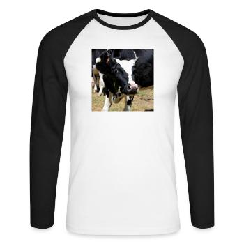 Kuh Poster - Unisex Baseballshirt langarm - Weiß/Schwarz - Vorne - Nik (191cm)