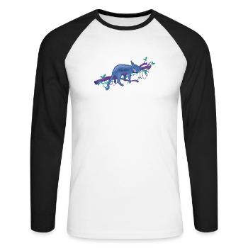 faule schlafende Katze im Baum - faule Katze im Baum - Unisex Baseballshirt langarm - Weiß/Schwarz - Vorne - Nik (191cm)