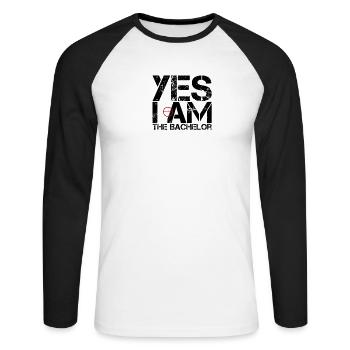 Yes I am the Bachelor Letter Design - T-shirt baseball manches longues Homme - blanc/noir - Devant - Nik (191cm)