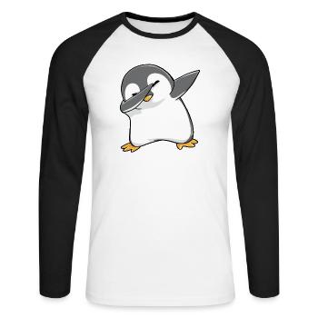 Pinguin Dabbing - Unisex Baseballshirt langarm - Weiß/Schwarz - Vorne - Nik (191cm)