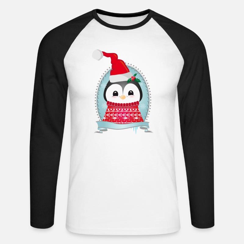 weihnachtlicher Pinguin mit Strickpullover & Mütze - Unisex Baseballshirt langarm - Weiß/Schwarz