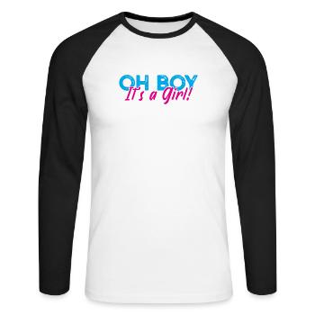 Gender Reveal Party Grossesse Baby Shower - T-shirt baseball manches longues Homme - blanc/noir - Devant - Nik (191cm)