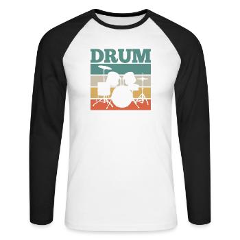 Drummer Drums Retro - Unisex Long Sleeve Baseball T-Shirt - white/black - Front - Nik (191cm)