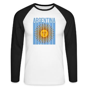 Flagge von Argentinien T-Shirt Design sol de mayo - Unisex Baseballshirt langarm - Weiß/Schwarz - Vorne - Nik (191cm)